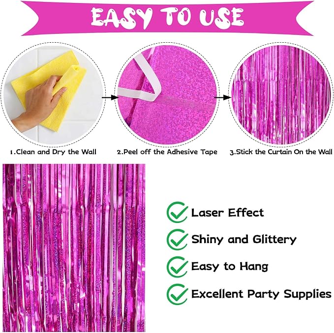 Rose Red Fringe Curtain Backdrop, 2 Pack Tinsel Foil Fringe Curtains Party - Image 6