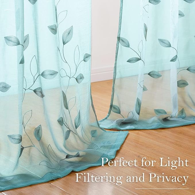 HOMEIDEAS Turquoise Aqua Sheer Curtains 52 X 96 Inches Length 2 Panels - Image 6