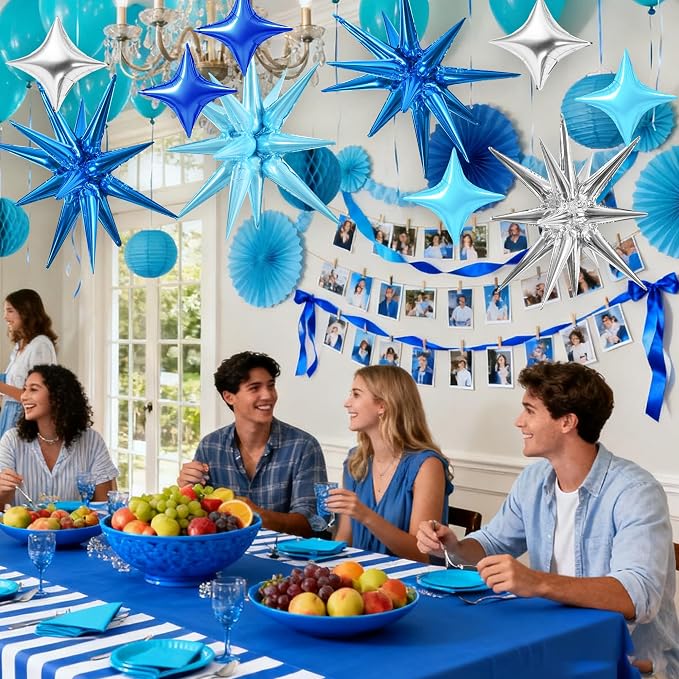 TONIFUL 18Pcs 22Inch Blue Silver Large Explosion Star Mylar Balloons and 10Inch - Image 3