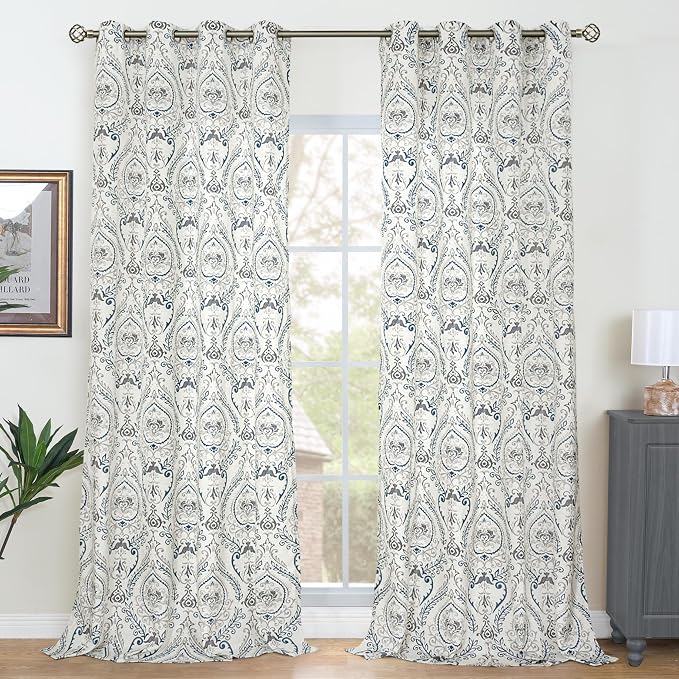 96 inches Long Linen Curtains for Living Room, Light Filtering Printed Linen - Image 2