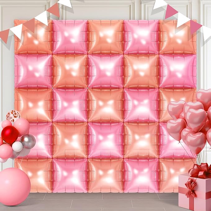 Pink and Champagne Square Foil Balloons 25 Pcs Metallic Pink and Champagne by Unknown