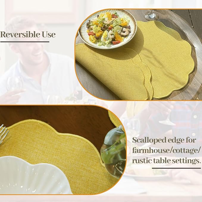 AHHFSMEI Round Faux Linen Placemats Set of 6 Heat Resistant Non-Slip Stain - Image 5