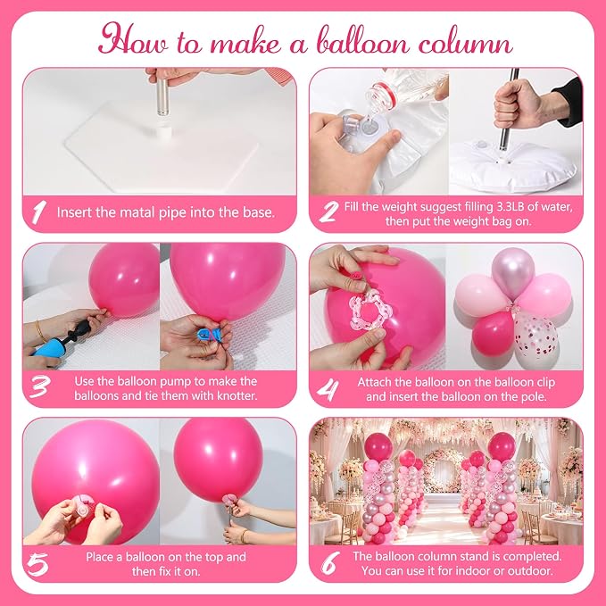 Pink Balloon Column Stand Kit 2 Sets, Hot Pink Balloon Towers | 102Pcs Light - Image 5