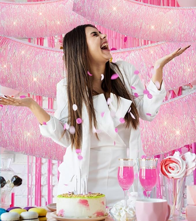 2 Pack Iridescent Pink Fringe Streamer Tassel Banner Party Decoration | Thick - Image 7