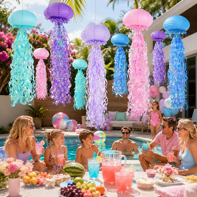 6-Pack Jellyfish Paper Lanterns, Under the Sea Party Decorations | 10-Inch Blue - Image 4