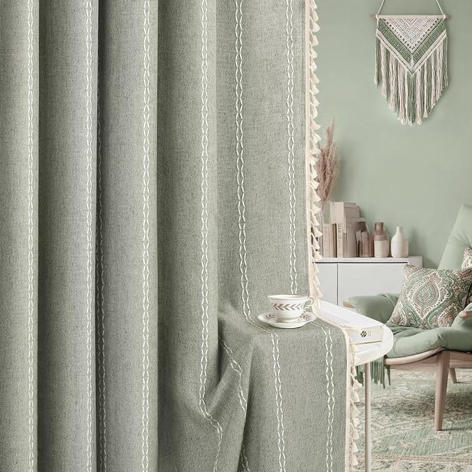 Sage Green Boho Blackout Curtains 84 Inch 2 Panels - Image 8