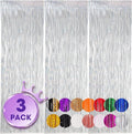 Voircoloria Laser Silver Foil Fringe Backdrop Curtains, 3 Pack | Tinsel by Voircoloria