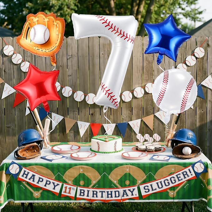 Jenaai Number 7 Baseball Balloons White Red and Blue Baseball Glove Balloons - Image 5