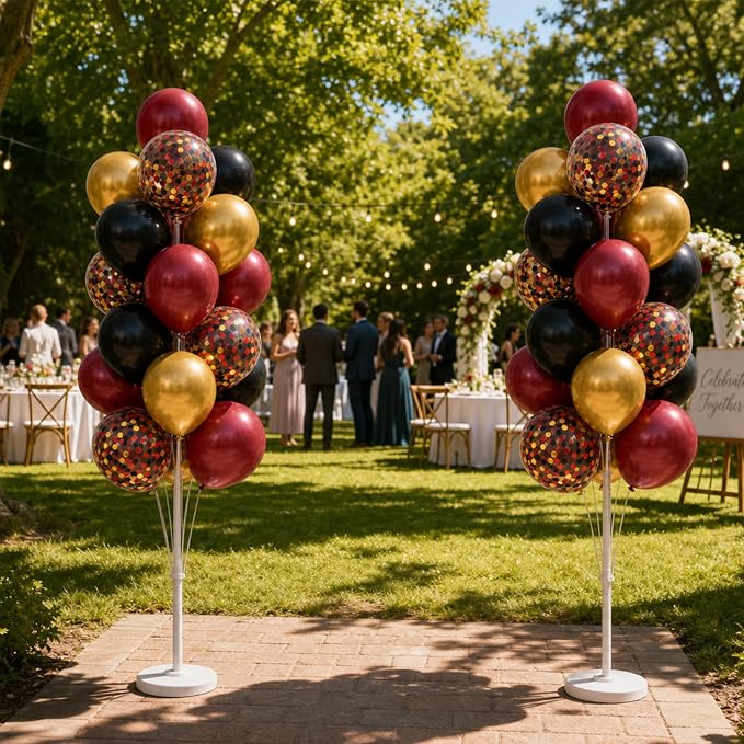 Hiins Balloon Column Kit Set of 2, Burgundy Black Gold Birthday Party Decor | - Image 8