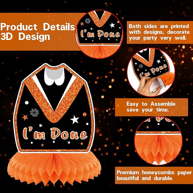 DARUNAXY Orange Graduation Party Decorations, 2026 Congrats Grad Honeycomb - Image 3