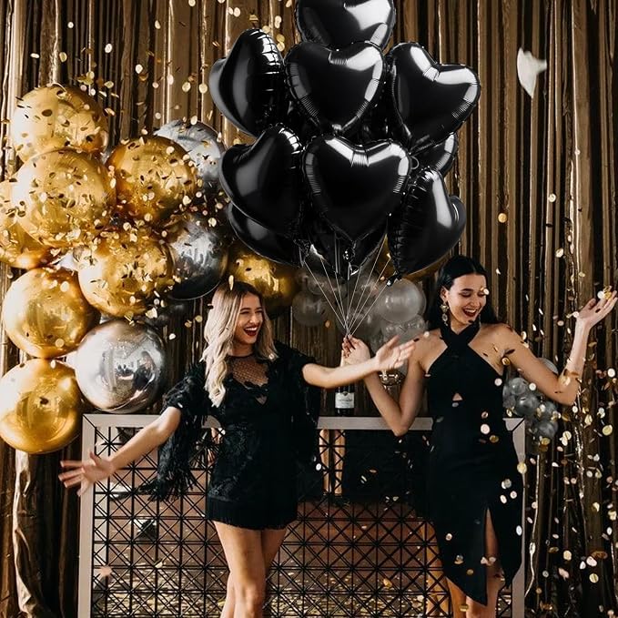 TONIFUL 15 Pcs Black Heart Balloons 18 Inch Heart Shape Foil Mylar Balloon | - Image 6