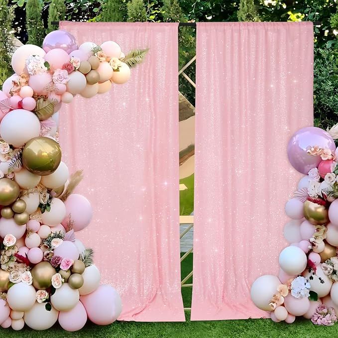 PartyDelight Pink Sequin Backdrop Curtains 5x10ft 2 Panels | Sparkly 3mm sequins - Image 7