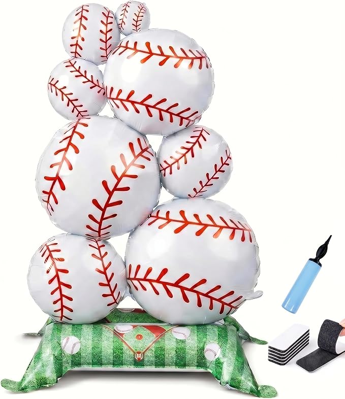 Giant 43-Inch Self-Standing Baseball Foil Balloons, Reusable 3D Mylar Column by Unknown