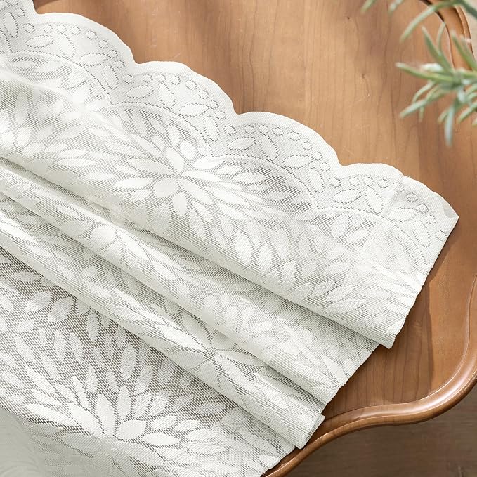 MIULEE Vintage Floral Scalloped Lace Curtains 2 Panels, Short Semi Sheer - Image 5