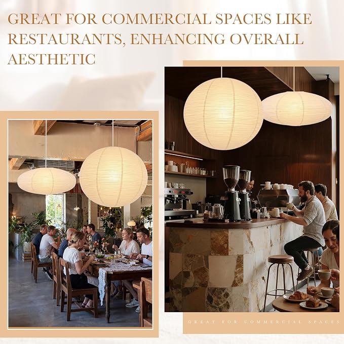Nuanchu 2 Pack 30" Large Hanging Paper Lampshade Set Round and Oval White - Image 3