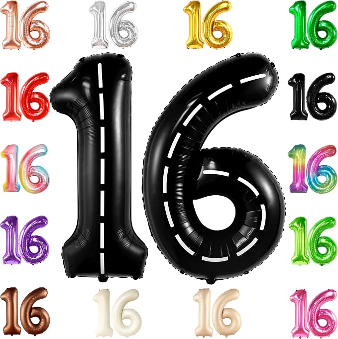 KatchOn Black 16th Birthday Balloons 40 Inch | 16 Balloon Numbers, 16th by KatchOn