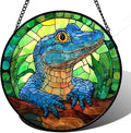Stained Glass Window Hanging, Blue Alligator Sun Catcher for Window Door Home Decor Green Brown Suncatcher Christmas Mother's Day Birthday Gifts for Women Men Mom and Nana 6.3 in