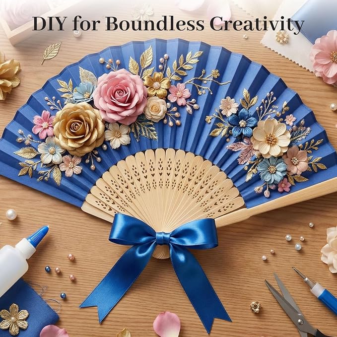 JOHOUSE 12 PCS Dark Blue Paper Fans Handheld, 8.3 Inch Foldable Hand Fan | - Image 5