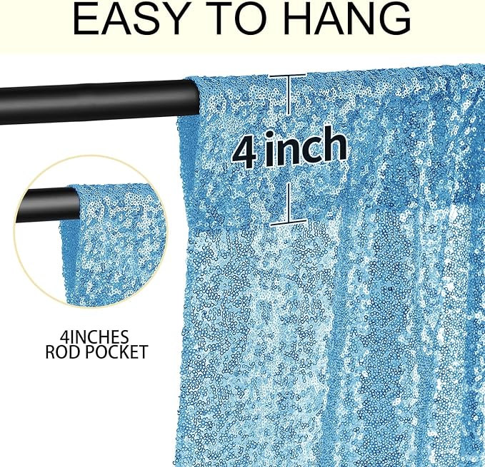 2×8FT-2PCS Blue Sequin Backdrop Curtains Panels, Photography Backdrop Glitter - Image 5