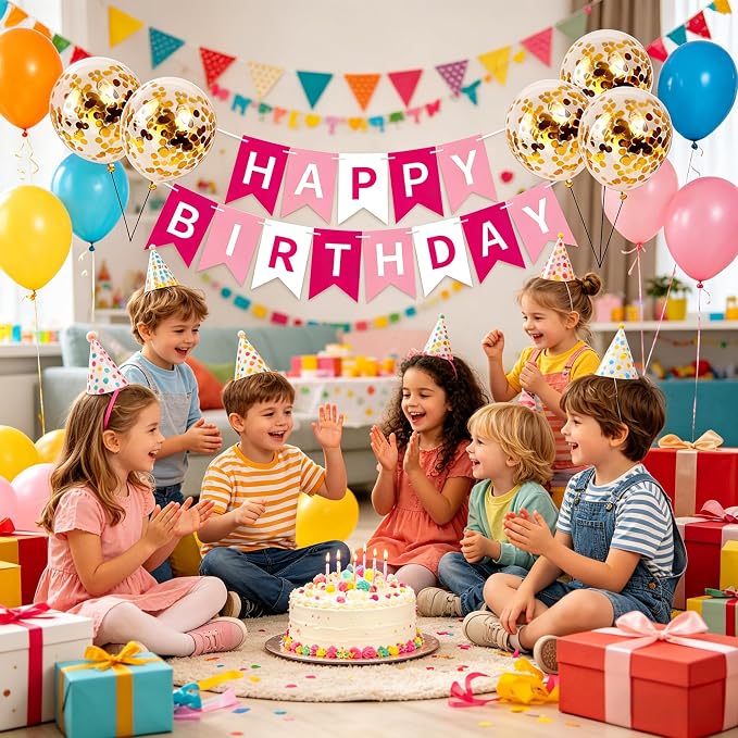 Happy Birthday Banner Sign Bunting Hanging Decorations - Image 3