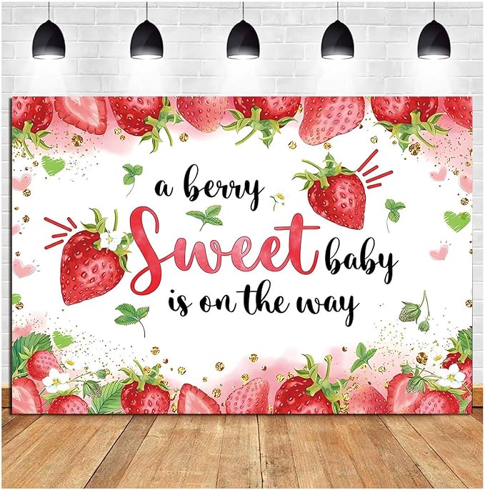 Strawberry Baby Shower Photo Banner Girl Baby Shower Newborn Party Decorations - Image 2