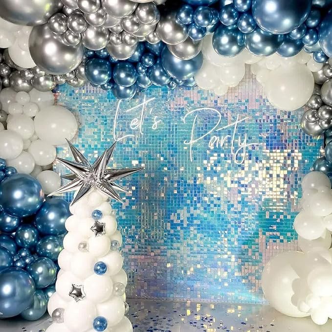 60 Pcs Baby Blue and Silver Balloons, 12 Inch Light Blue Dusty Pale Blue White - Image 6