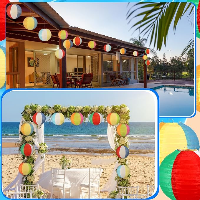 Panelee 12 Pcs 8 Inch Beach Ball Paper Lanterns Pool Party Decorations Summer - Image 6