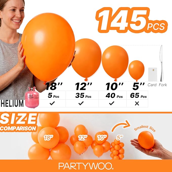 PartyWoo Orange Balloons 145pcs Fall Latex Helium Balloons Different Sizes | 18 - Image 6