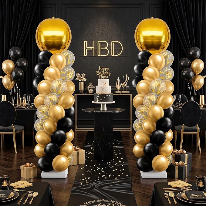 2 Sets Gold and Black Graduation Balloon Column Stand Kit by Sonwyoung