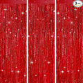 jijAcraft Red Tinsel Foil Fringe Curtain, 3 Pack 3.2x6.5 Feet Metallic Red by jijAcraft