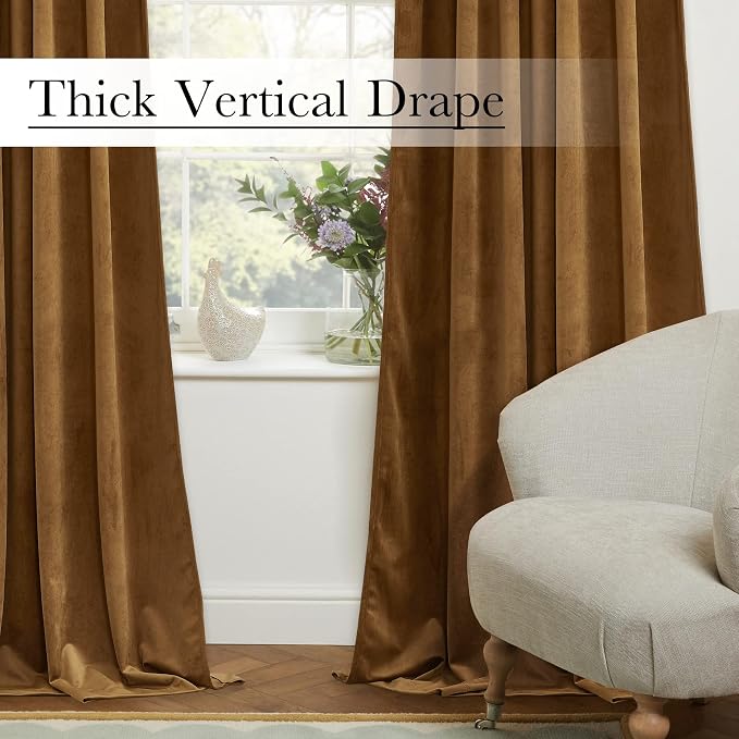 Velvet Doorway Curtains Luxury Gold Brown Back Tab Thermal Insulated Window - Image 8