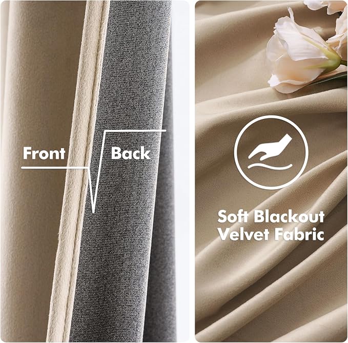 MIULEE Velvet Curtains Camel Beige 52 x 72 Inch Length Set of 2 | Grommet Drapes - Image 3