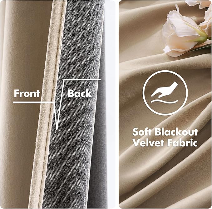 MIULEE Velvet Curtains Camel Beige 52 x 84 Inch Length Set of 2 | Grommet Drapes - Image 3