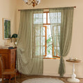 YJ YANJUN Boho Lace Curtains, Sage Green Sheer Window Panels | Geometric by YJYANJUN