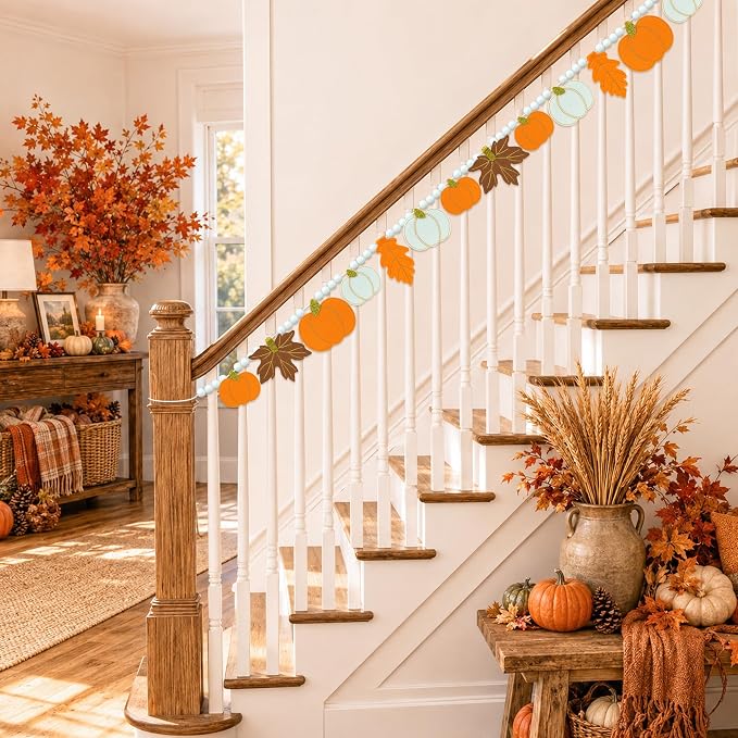 Fall Decorations, Fall Felt Maple Leaves & Pumpkin Garland - Image 7
