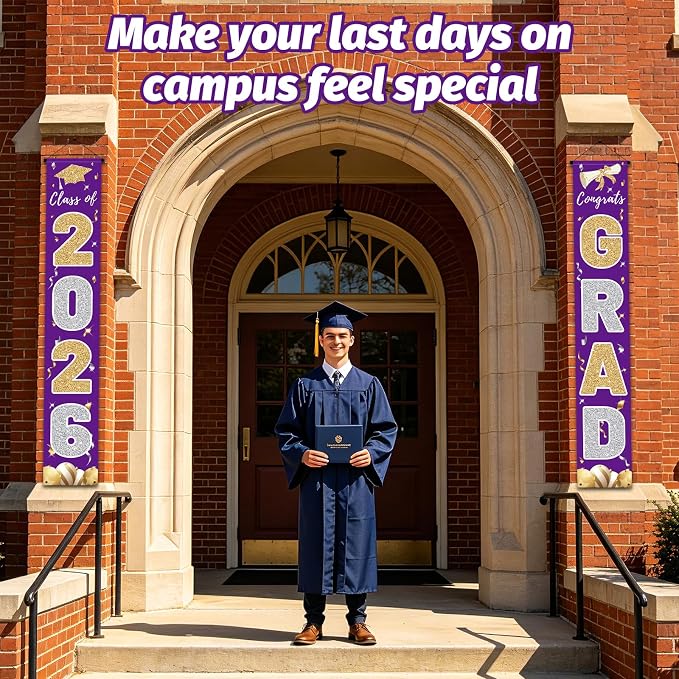 Graduation Decorations 2026, Class of 2026 Banner Congrats Grad | Purple Porch - Image 5