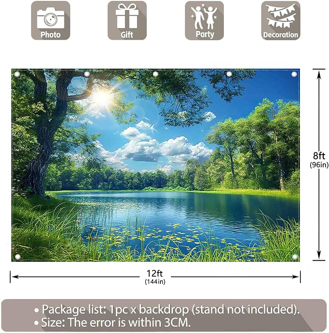 Fabric 12x8ft Lake Natural Scenery Backdrop River Camp Banner | Mountain Forest - Image 3