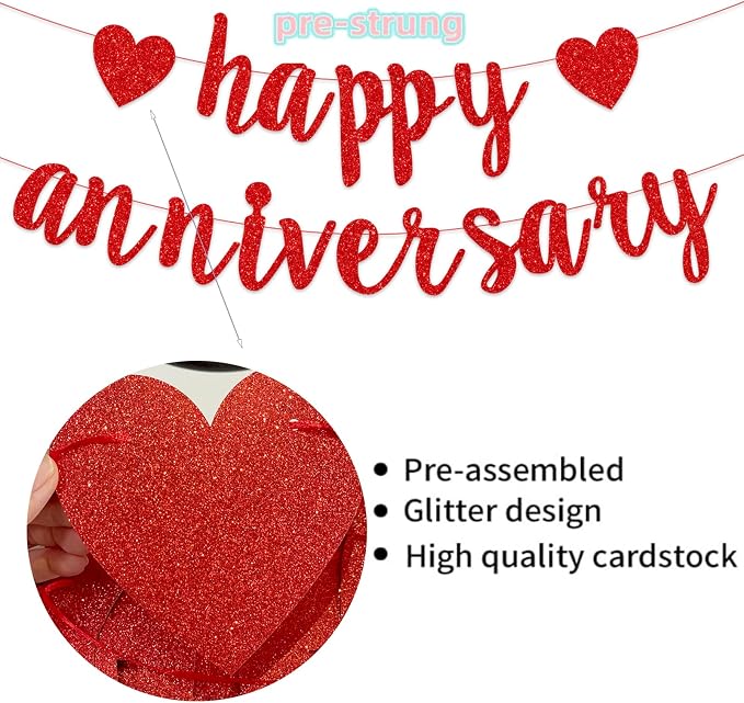 Pre-Strung Happy Anniversary Banner Bunting Hanging Sign Garland - Image 6