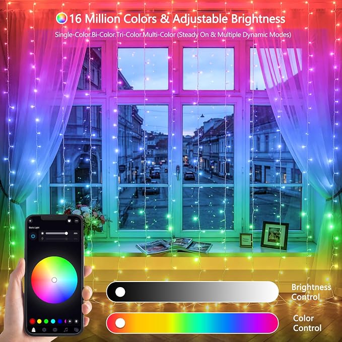 JMEXSUSS RGB Curtain Lights, 300 LED 9.8×9.8FT Color Changing String Lights | - Image 3