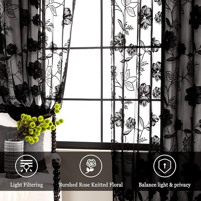 Treatmentex Black Sheer Lace Curtains - Image 4