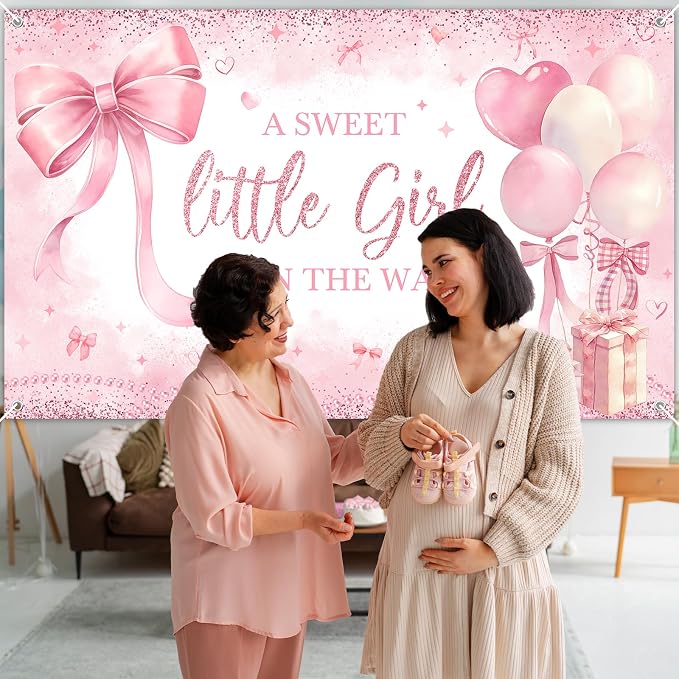 Pink Bow Baby Shower Banner Girl Baby Shower Party Decorations A Sweet Little - Image 5