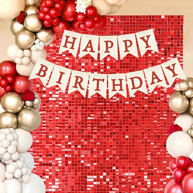 Red Happy Birthday Banner Pre-strung Burlap Bunting Party Backdrop Sign - Image 6