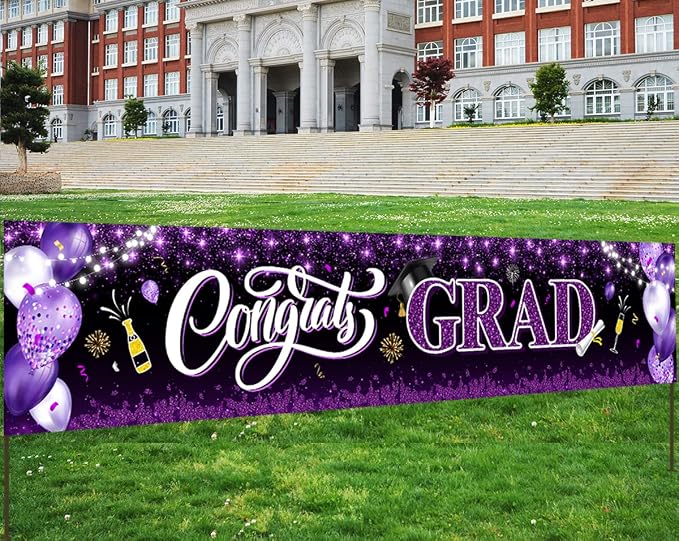 2026 Graduation Decorations-Congrats Grad Purple Yard Sign Banner Decoration - Image 2