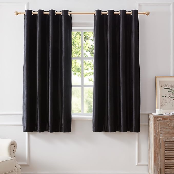 BULBUL Velvet Black Grommet Blackout Curtains 63 inch by ModernShinyVelvetCurtains