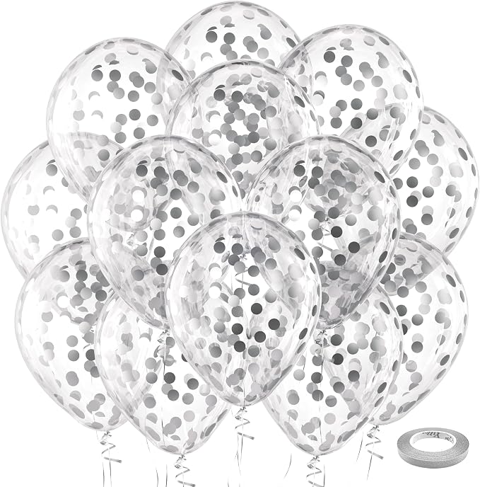 Bezente Silver Confetti Latex Round Helium Party Balloons 60 Pack 12 inch | by Bezente