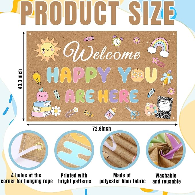 Tudomro Kraft Pastel Banner Back to School Backdrop Decor 73 x 43 Inch Kraft - Image 6