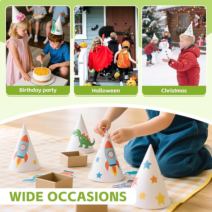 WEOXPR White Paper Party Hats for Birthday, Decorative Bulk Cone Hat for Adults - Image 3