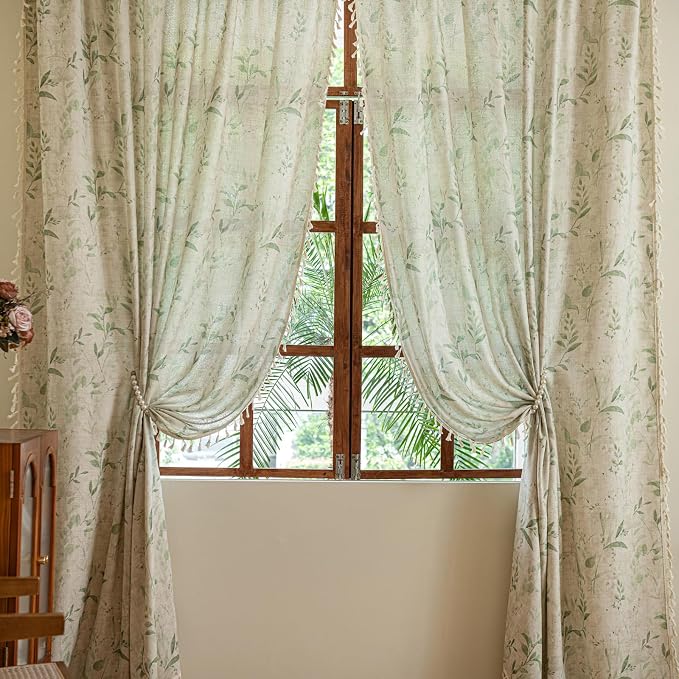 ENJOYBRIDAL Floral Curtains 84 Inch Length Light Filtering Semi Sheer Drapes by ENJOYBRIDAL
