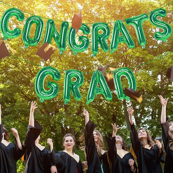 16 Inch Green Congrats Grad Banner Balloons, Graduation Decorations 2026 - Image 4