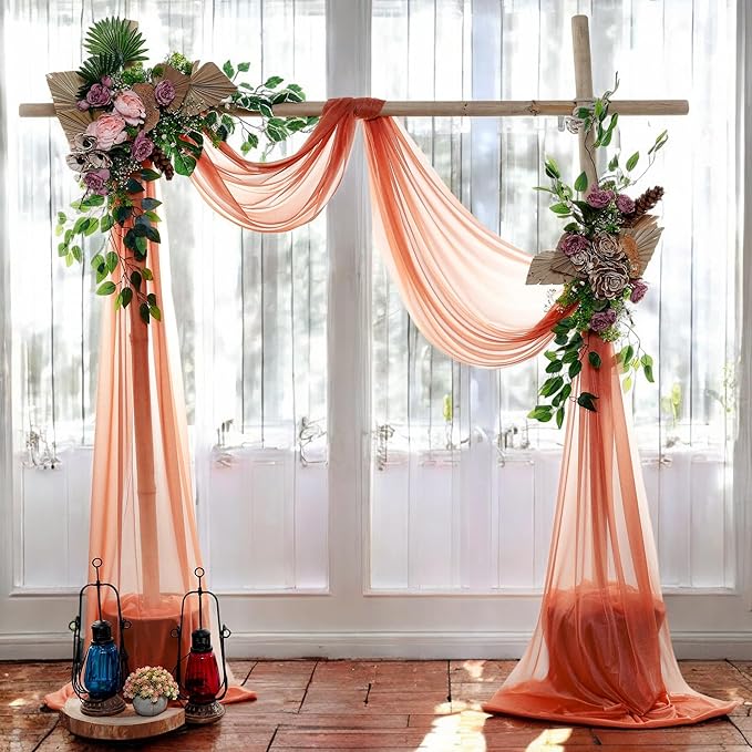 MDS Halloween Chiffon Draping Fabric - 2 Panel, 30" Wide x 40ft Long - Sheer Spooky Arbor & Canopy Drapery for Haunted House Backdrops, Party Ceilings, DIY Costumes & Themed Events - Terracotta